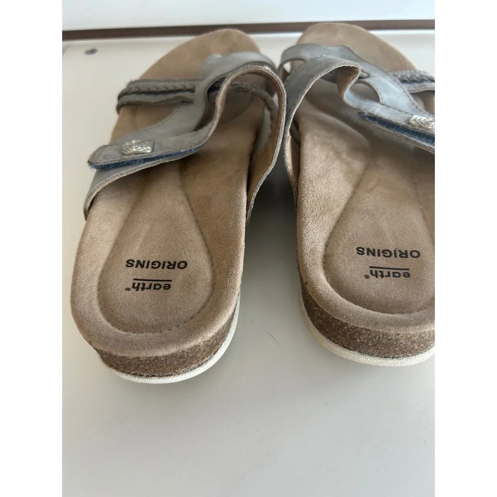 Earth Origins Bosk‎ Brent Leather Adjustable Comfort Slide Sandals Pearl Blue 9M - Picture 6 of 10
